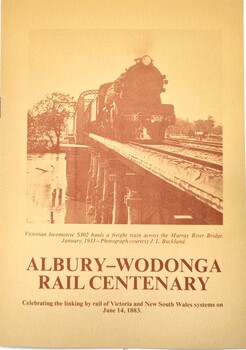 Front page of the celebrations programme including an image of an early locomotive.
