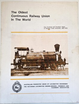 Front cover featuring a steam locomotive and the logo of the Australian Federated Union of Locomotive Enginemen