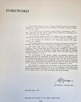 The foreword from the booklet written by the Divisional Secretary, S. J. Gibson