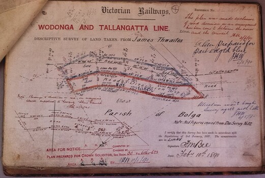 Map showing a section of the land acquired from James Thwaites in the Parish of Bolga