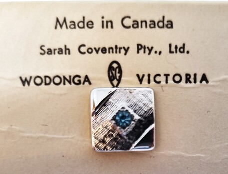 Platinum tie pin and Sarah Coventry packaging