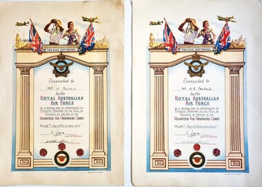 Certificates issued in appreciation to members of the Volunteer Air Observers Corps