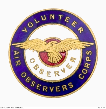 Volunteer Air Observers Corps Logo imprinted on bottom of certificate