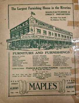 Back cover featuring an advertisement for Maples Furniture and Furnishings store