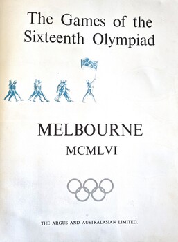 Page showing the Olympic Rings and illustration representing flag bearers