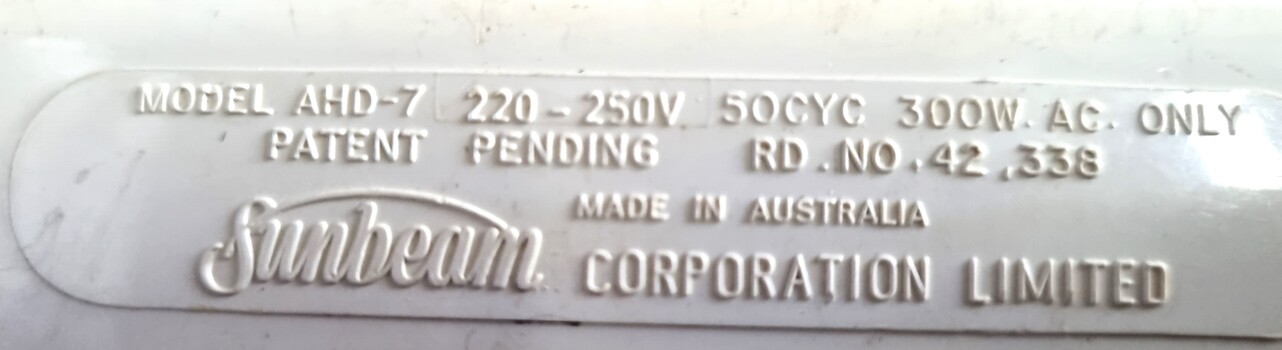 Model and patent information from bottom of unit