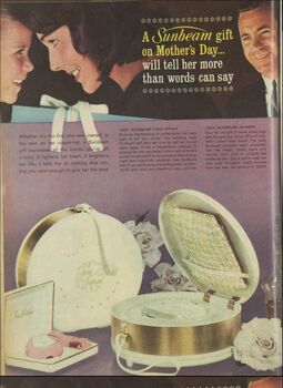 Advertisement for Lady Sunbeam products and hair dryer "Australian Women's Weekly" 8 May 1963