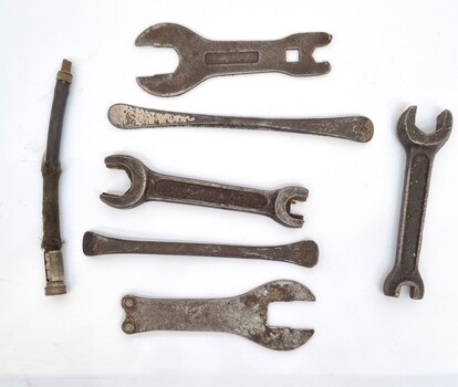A collection of bicycle tools from the kit