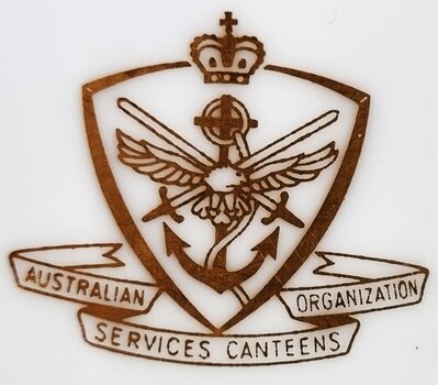 Gold logo of the Australian Organisation Services Canteens on plate