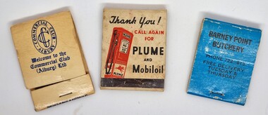 3 matchbooks representing different businesses the owner had visited.