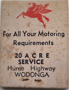 Back of Matchbook showing emblem of Mobil oil book