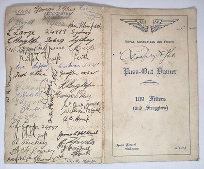 Fold out of menu showing autographs of attendees