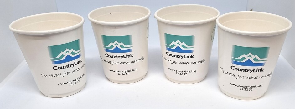 CountryLink branded cups used on trains and at NSW railway stations