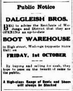 Advertisement from Wodonga and Towong Sentinel 24 September 1926