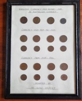 Collection of penny and halfpenny coins used in Australia pre decimal currency.