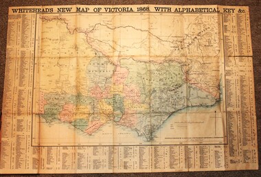 A map of Victoria with counties shaded in colours and a very detailed index.