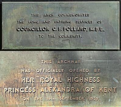 Plaques on Pollard Arch after being re-erected in Wodonga