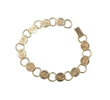A silver bracelet of interlocking circles with and embossed design