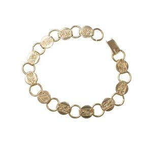 A silver bracelet of interlocking circles with and embossed design