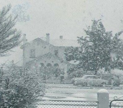 The McHarg house shrouded by snow in July 1966