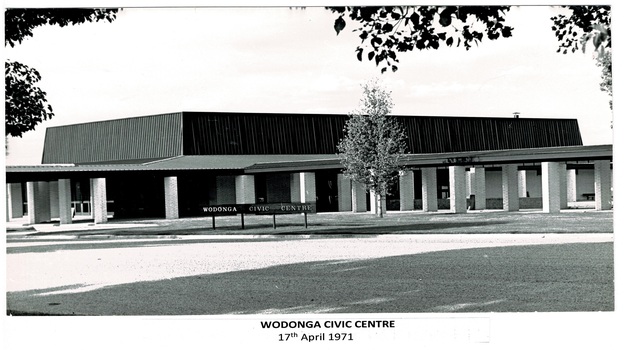 The Wodonga Civic Centre building with sign at the street front