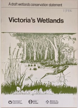 Front cover with illustration of Wetlands area with bird, wildlife and man fishing