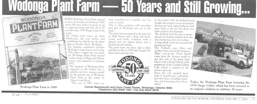 Advertisement celebrating 50 years of Wodonga Plant Farm