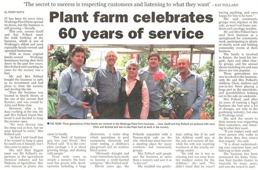 Article from Border Mail celebrating 60 years of Wodonga Plant Farm.