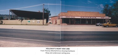 A panoramic view of Holloways Hardware shop and timber yard.
