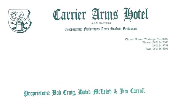 Carriers' Arms letterhead used in the 1990s