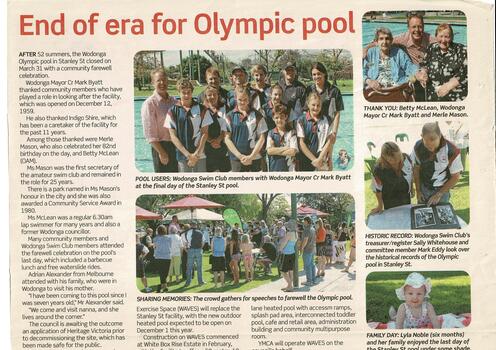An article and images of the final day of the Stanley Street Olympic Pool.