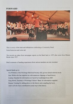 Wodonga Citizens' Band Incorporated Forward acknowledging contributors