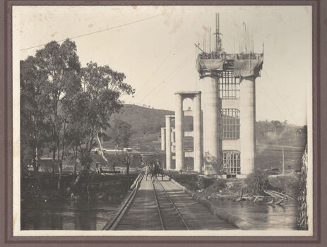 Concrete pylons for the Bethanga Bridge under construction