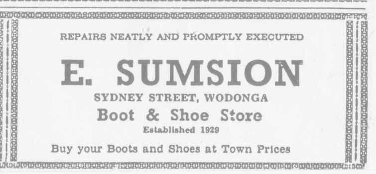 E. Sumsion, Boot & Shoe Store Established 1929