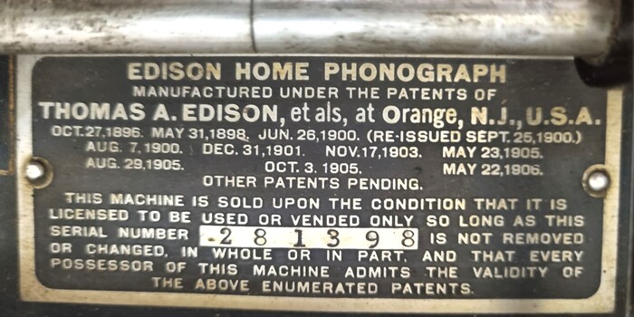 Edison Home Phonograph patent details