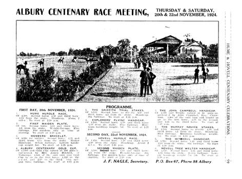 Albury Centenary Race Meeting Programme