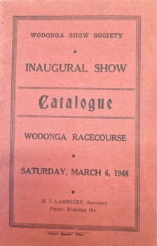 Wodonga Show Society Inaugural Show Catalogue