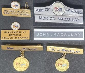 Wodonga Council Badges - John and Monica Macaulay