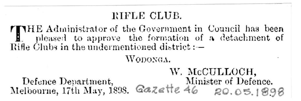 1898 Wodonga Rifle Club reformed
