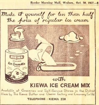 Kiewa Ice Cream Mix Advert Border Mail 1957