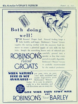 Robinsons 'Patent" Groats advertisement 1931
