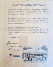 Certificate 100 Years of Federation and Australian Customs Service