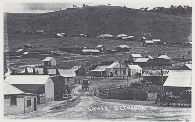 Lower Bethanga Township with hills in the background.