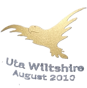 Eagle Logo on glass and recipient name on glass.