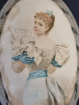 Painting of young woman on mirror
