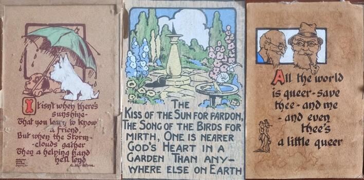 Three decorative signs for domestic display