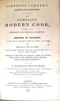 Simpson's Cooker Book Frontispage and publishing details