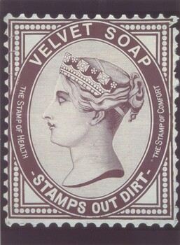 Velvet soap stamps out dirt