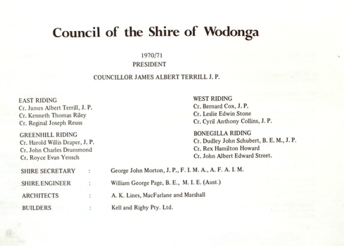 Council of the Shire of Wodonga 1970/71