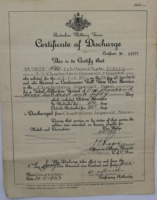 Certificate, Certificate of Discharge (Certificate No: 11577)